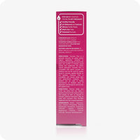 Side view image of Conceive Plus fertility lubricant tube 75ml box on a white background. Pink box has white text and branding with information about benefits of its use, calcium and magnesium ions content, indications and directions of use, and ingredients.