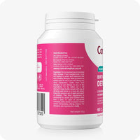 Side view of Conceive Plus Birth Control Detox bottle showing cautionary advice, distributor information, and storage instructions. Label advises keeping product out of reach of children and notes allergy details and usage limitations.